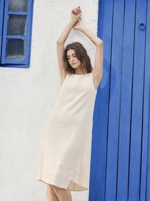 EMERY ROSE Women Solid Color Round Neck Loose Casual Midi Dress