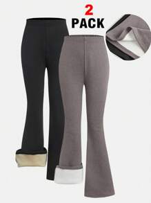SHEIN Girlism Set de 2 pantalones informales con cierre acampanado y forros térmicos, versátiles para otoño/invierno, para niñas preadolescentes