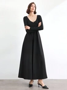 BizChic Robe noire à manches longues, robe de fête/de rendez-vous de printemps/été, convient pour Noël - Noir - Voir 5