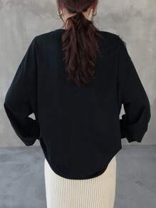 FRIFUL Women's Letter Print Mesh Patchwork Loose Slouchy T-Shirt,Fall Clothes - Black - View 5