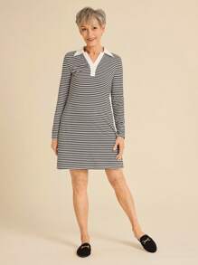 SHEIN LUNE 女士条纹休闲简约短裙，日常穿着 - 黑與白 - 查看 3