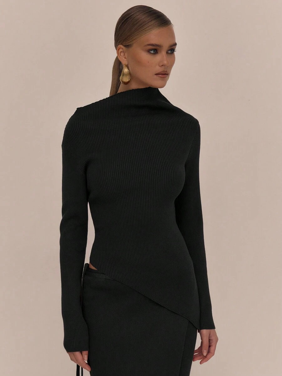 MUSERA 不对称领口罗纹针织上衣，优雅春假可爱性感90年代夏季婚礼宾客假日毕业典礼秋季夜生活秋冬日常时尚情人节