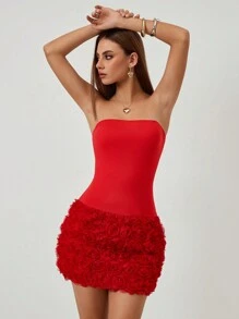 Chiquease Valentine's Day Red Strapless High-End Floral 3D Dress - Red - View 6