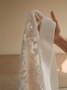 Anewsta 女士秋季花卉网纱圆领短袖针织上衣 春季女装 - 白色 - 查看 8