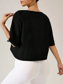 Easithlete Women's Solid Color Crew Neck Short Sleeve Casual Sweat-Absorbent Top