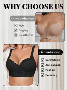 DesireSculpt 1 pieza Sujetador de encaje para mujer, lencería con aros, con tirantes anchos, suave y cómoda, con ajuste de apoyo y push-up