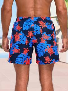 Manfinity Swimmode Men's Tropical Plant Print Drawstring Waist Beach Shorts - Multicolor - View 2