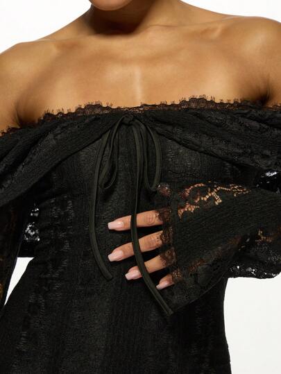 MISSGUIDED Elegant Off-Shoulder Lace Long Sleeve Black Mermaid Maxi Dress MISSGUIDED