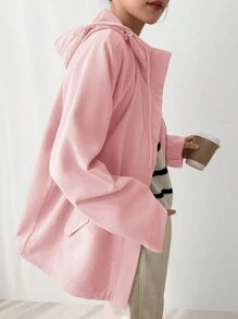 EastFlair Korean Fashion Women's Hooded Multi-Function Trench Coat In Fall/Winter - Pink - View 4