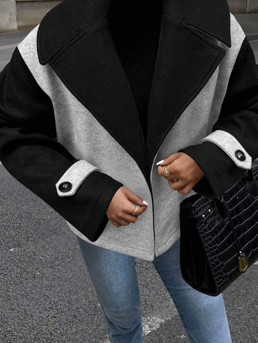 SHEIN Clasi Women's Oversized Collar Decorated Button Long Sleeve Overcoat Fall Cloth For Women - Multicolor - View 1