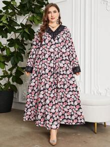 Al Najma 大码长袖蕾丝印花阿拉伯连衣裙