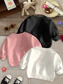 SHEIN 3pcs Set Baby Girls' Thick Thermal Lined Long Sleeve Sweatshirt, Suitable For Autumn/Winter - Multicolor - View 2