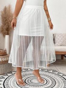 SHEIN LUNE Jupe évasée élégante en couleur unie avec volants en dentelle pour femmes grandes tailles, idéale pour les fêtes, le cocktail, la Saint-Valentin et le quotidien, printemps/été - Blanc - Voir 5