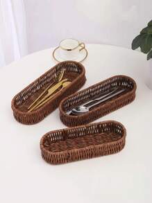 1pc Imitation Tableware Storage Basket Bread Basket, Round Fruit Baskets, Wicker Storage Bowls, Natural Woven Serving Basket Bowls, Decorative Baskets For Kitchen Counter Organizing, Gift Basket