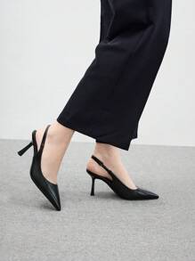 CUCCOO BIZCHIC Sleek Black Pointed Toe Slingback High Heel Pumps, Basic Office & Commuting Footwear For Christmas And New Year Holiday Vibe Fall And Winter - Black - View 5