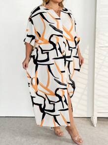 SHEIN CURVE+ 大码夏季优雅针织长裙 - 彩色 - 查看 3