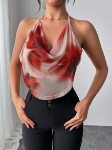 Firerie Áo hai dây lưới in hoa gợi cảm cho nữ, thanh lịch và thời trang cho ngày lễ tình nhân, mọi mùa - Đỏ - Xem 4