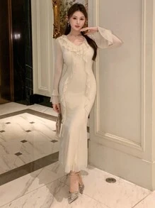 DAZY Mid-Calf Length Ruffle Hem Dress For Women, Valentine's Day Summer Elegant