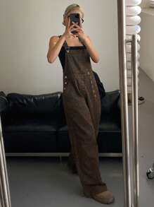 DAZY 女式豹纹牛仔背带裤和连体裤