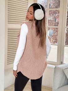 SHEIN EZwear Solid Button Front Casual Flap Detail Teddy Vest Coat In Fall/Winter - Dusty Pink - View 2