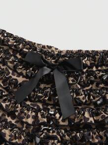 ROMWE J-Fashion 2pcs Y2K Sexy Women Set: Mesh Backless Bodycon Leopard Print Ruffle Shorts - Brown - View 7