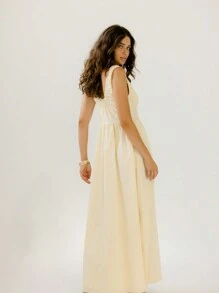 Aralina Robe maxi à citron, tenue de vacances d'été de style prairie avec corset plissé