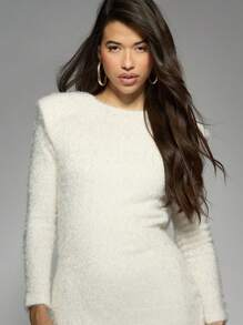 MISSGUIDED Cozy Fuzzy Knit Bodycon Mini Dress Long Sleeve Winter Party Club Night Out Sweater Dress Soft Textured Holiday New Years Eve - White - View 3
