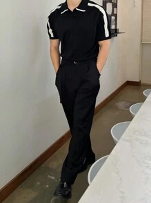 DAZY Men's Contrast Color Casual Knit Top, Short Sleeve - Black - View 5