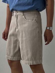 DAZY Men's Casual Khaki Solid Color Denim Shorts, Summer