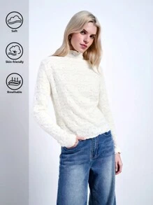 BizChic 白色蕾丝透明长袖汗衫上衣，适合圣诞派对、新年约会、春夏季 - 白色 - 查看 9