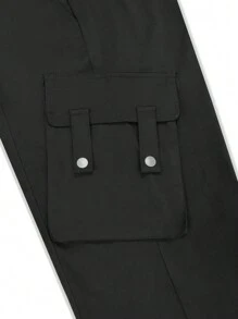 Manfinity EMRG Men's Solid Color Front Drawstring Pocket Simple Casual Cargo Pants, Everyday Wear - Black - View 7