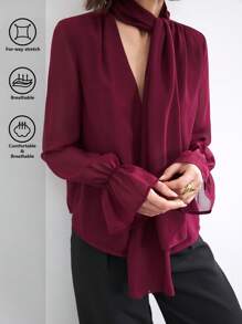 BizChic Áo cánh tay dài cổ chữ V màu đỏ Angola, trang phục dự tiệc cho phụ nữ và các cô gái trẻ, mùa xuân/hè - Màu Đỏ Sâu - Xem 2