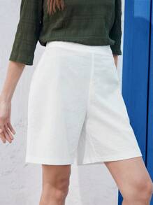 EMERY ROSE Women's Casual Country Style Button Linen Shorts, Summer - White - View 5