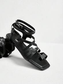 Styleloop Women's Bohemian Style Lace-Up Black Flat Sandals, Matching Beach Dresses, Spring/Summer Spring Break Easter