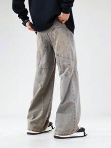 ROMWE MEN Street Life 男士简约前扣口袋休闲牛仔裤，适合日常穿着 - 薑色 - 查看 1