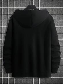 EURMUSE 100%Cotton Men's Horse Print Drawstring Black Hoodie - Black - View 2