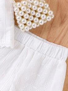Conjunto de top sin mangas bordado + pantalones cortos bordados, estilo nuevo para niña bebé - Blanco - Ver 5