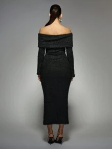MISSGUIDED Off-Shoulder Long Sleeve Straight Long Dress