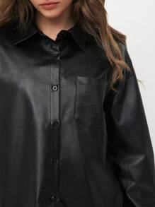 TRNVIE Camisa con mangas largas, hombros caídos y dobladillo curvo de gran tamaño