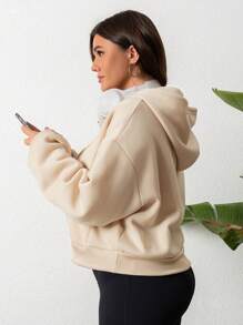 INAWLY Plus Size Plain Long Sleeve Pocket Hoodie Sweatshirt, Casual Daily Wear