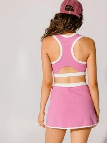 Aralina Leisurewear 撞色镶边洋红色无袖露背背心和迷你裙套装