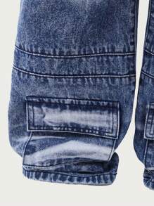 Girls' Street Style Casual Versatile Y2K Fashion Multi-Pocket Loose Baggy Distressed Comfortable Denim Jeans - Medium Wash - View 4