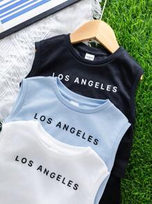 SHEIN Set básico de 6 piezas de verano para bebé niño/niña con Top de tirantes con estampado de letra y pantalones cortos informales - Multicolor - Ver 4