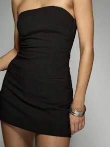 MISSGUIDED Tailored Stretch Bandeau Skort Mini Dress Summer Cute Romper - Black - View 7