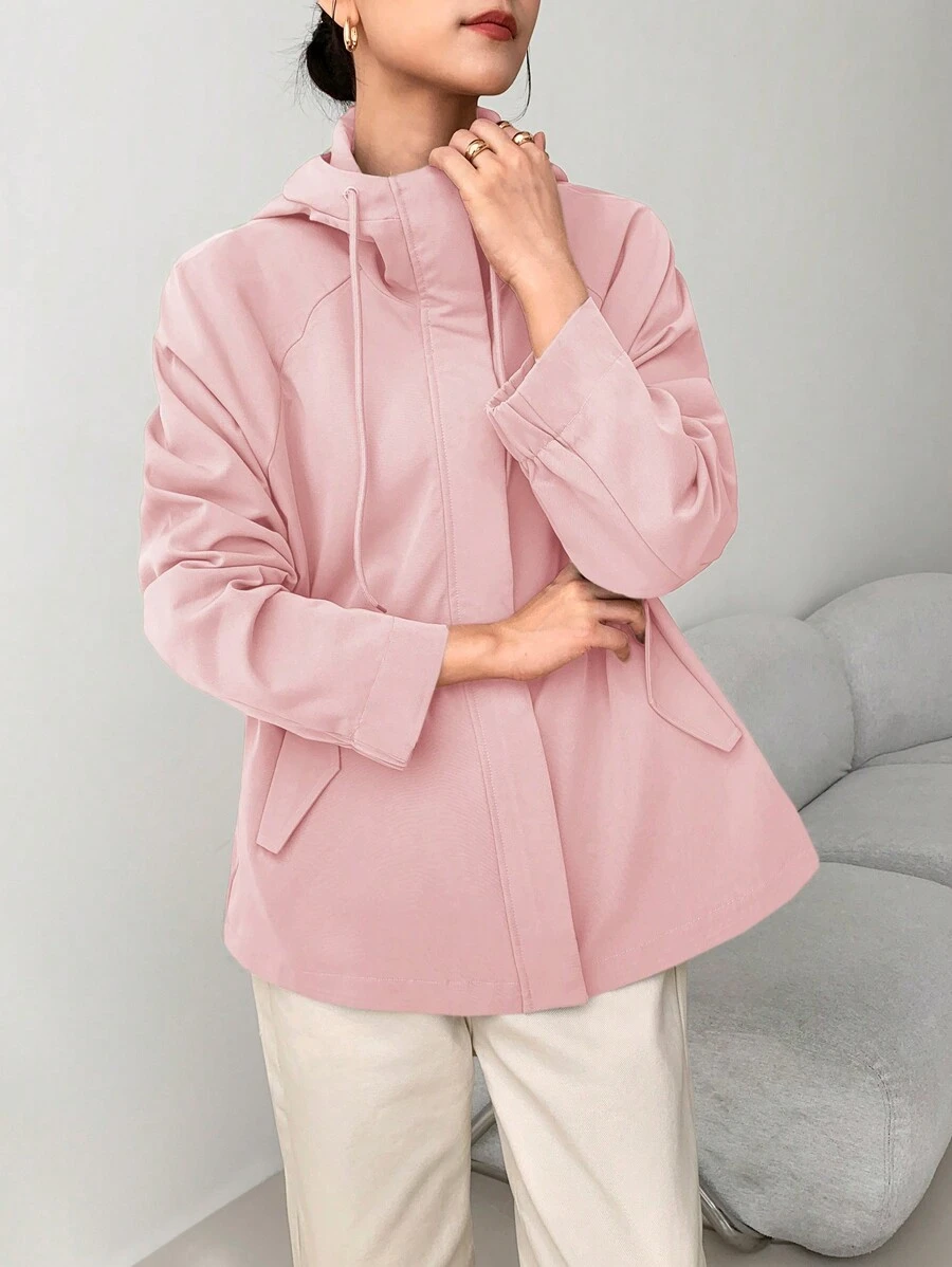EastFlair Korean Fashion Women's Hooded Multi-Function Trench Coat In Fall/Winter - Pink - View 1