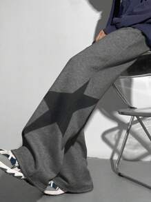 SHEIN TeenBoys 1pc Casual Sports Street Comfortable Versatile Super Cost-Effective Loose Fit Side Printed Star Pattern Casual Straight Loose Sweatpants Back To School Clothes; Fall Outfits; Teen Boy Clothes; Fall Jackets; Fall Outfits Autumn/Winter