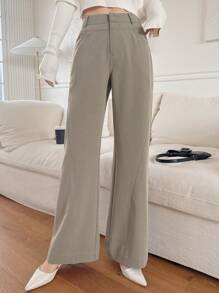 DAZY Pantalones elegantes para primavera y verano de unicolor con diseño de bolsillos y bajo acampanado para mujer
