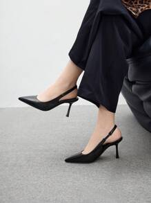 CUCCOO BIZCHIC Sleek Black Pointed Toe Slingback High Heel Pumps, Basic Office & Commuting Footwear For Christmas And New Year Holiday Vibe Fall And Winter - Black - View 4
