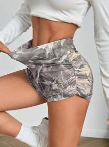 SHEIN EZwear 印花针织超短骑行短裤，简约时尚休闲日常穿着 - 杏色 - 查看 6