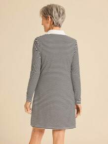 SHEIN LUNE 女士条纹休闲简约短裙，日常穿着 - 黑與白 - 查看 2